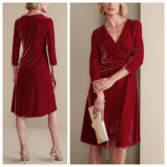 Soft Surroundings Velvet Hyannis Dress Red Dahlia NWT $130 XL and LP - Picture 2 of 11